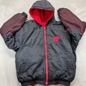 VTG Wisconsin Badgers Jacket Mens‎ Large Black Pro Player Reversible Puffer NCAA